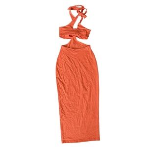 Halter Bodycon Maxi Dress Orange Womens S